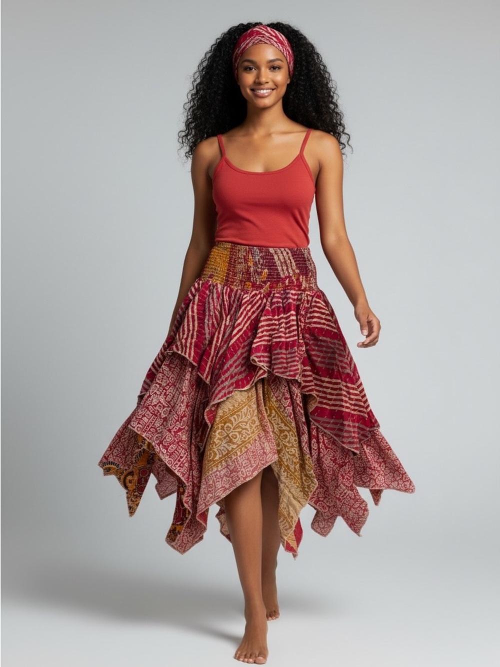 PIXIE SKIRT S10 Kantha Waist 13-18”
Handmade Flowy Sustainable Boho Wear